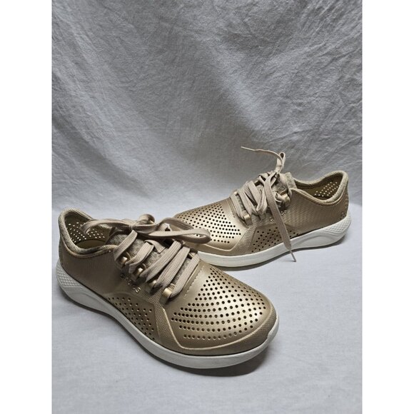 Crocs Lite Ride Pacer Perforated Champagne Sneakers Women’s Sz 8 Comfort Shoes - Picture 2 of 16